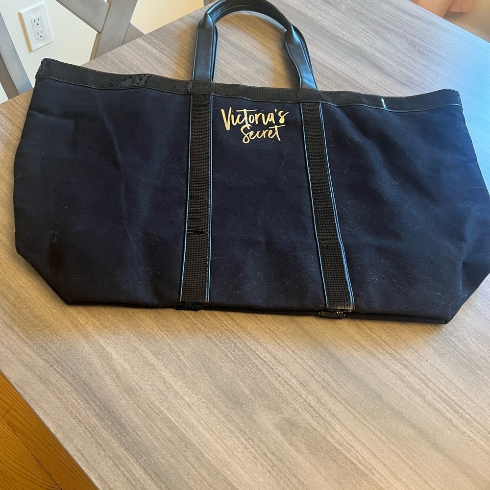 Victoria's Secret Black Tote Bag With Gold Lettering